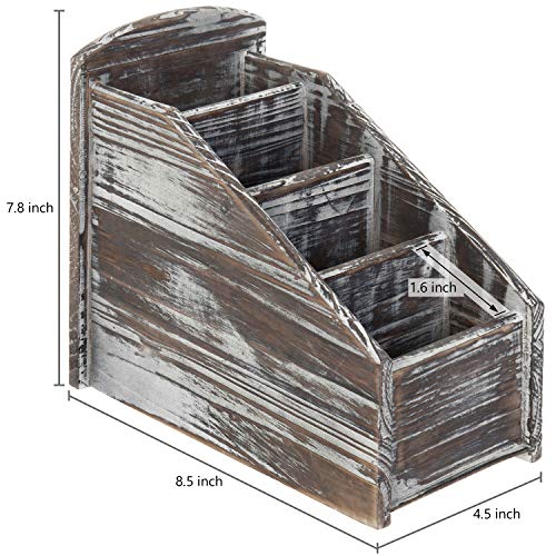 Torched Wood Remote Control Holder, 4-Compartment Tabletop Caddy - view 5