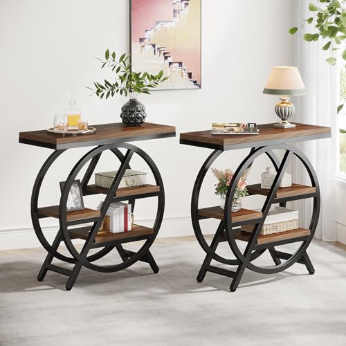 End Table for Living Room, 3-Tier Narrow Side Table with Storage, Wood Sofa Side Table with Geometric Metal Frame, Industrial Nightstand and Bedside Table for Bedroom - view 5