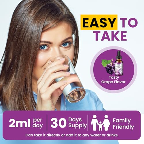 Liquid Magnesium Glycinate Supplement 1000mg, Calm Magnesium Citrate, Taurate Drops with Omega 3, Zinc, Ashwagandha, L-Theanine, Chamomile for Sleep, Mood, Stress Relief, Bone, Muscle, Grape Flavor - view 6