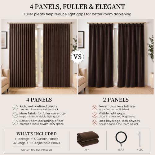Brown Pinch Pleated Velvet Curtains 84 Inches Long 4 Panels Set - view 7