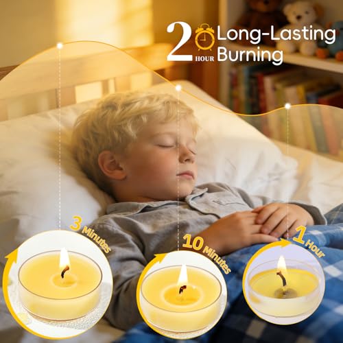 50 Pack Bulk Beeswax Tea Light Candles-2 Hour Short Burn Time for Daily Meditation & Yoga-Natural Beeswax Votive Candles for Oil Burners,Evening Dinner,Ritual & Emergency, Clean Burning & Non-Toxic - view 4