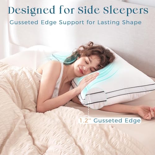 Bed Pillows Queen Size Set of 4, Gusseted Sleeping Pillows for Side, Back, and Stomach Sleepers, Hotel Quality, Oeko-Tex Certified Fluffy Supportive Down Alternative Filling, White, 4 Pack - view 3