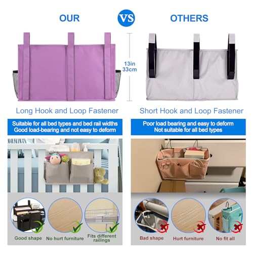 Caddy Hanging Organizer Bedside Storage Bag for Bunk and Hospital Beds, Purple, L - view 4