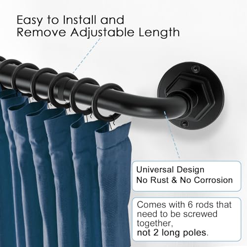 Curtain Rods for Windows 16 to 88 Inches Adjustable Blackout Wrap Around 1 Inch Diameter Curtain Rod, Black - view 2