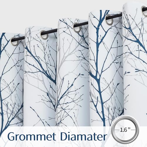 100% Blackout Blue Grey Tree Branch Curtains 84 Inch 1 Panel - view 2