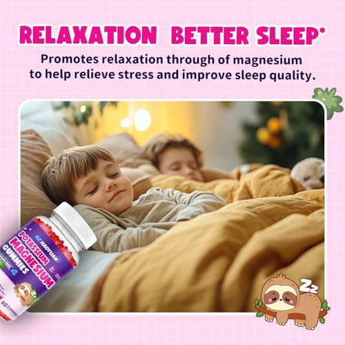 Magnesium Gummies for Kids - Magnesium Glycinate Gummies with Vitamin D3, B6, Potassium & Ashwagandha, Magnesium for Kids & Adults Relaxation, Sleep, Brain & Bone Health -Vegan Strawberry 60ct - view 2