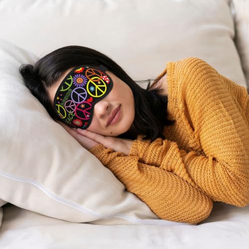 Kits Hippie Peace Symbol, Mushrooms and Abstract Flowerspeace Hippy Soft Composite Fabric Eye Cover, Adjustable Sleep Mask for Travel - view 5