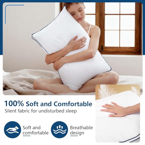 Hotel Bedding Down Alternative Bed Pillows for Sleeping Queen Size (White), Set of 2, Soft & Fluffy Pillow with Cooling, Hotel Quality, Gusseted Pillow for Back, Stomach or Side Sleepers - view 4