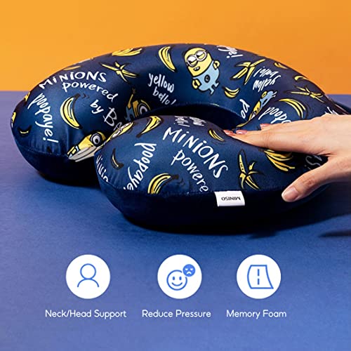 Minions Travel Neck Pillow with Eye Mask, Cute Cartoon 100% Memory Foam Neck Support Pillow, Lightweight Travelling Pillow Set for Airplane, Car and Home Use - view 6