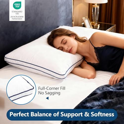 Hotel Bedding Down Alternative Bed Pillows for Sleeping Queen Size (White), Set of 2, Soft & Fluffy Pillow with Cooling, Hotel Quality, Gusseted Pillow for Back, Stomach or Side Sleepers - view 3