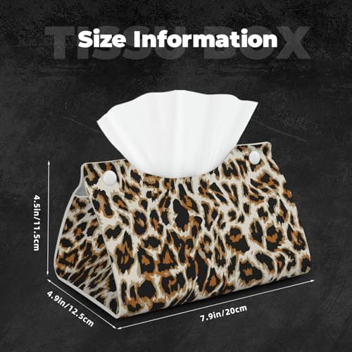 Tissue Box Cover, Modern PU Leather Rectangular Tissue Box Holder for Bathroom Living Room Bedroom Vanity Countertop Night Stands Office Desk Car Home(Cheetah Leopard Print) - view 5