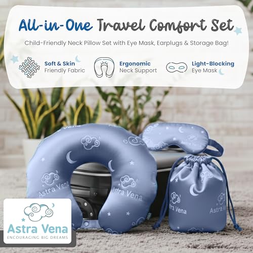 Child Travel Sleep Mask and Pillow Set - 2 in 1 Cute Character Design for Kids Rest, Naps and Relaxation. Soft Comfort with Bag Cover, Perfect for Flights, Car Trips 33cm (Blue) - view 2