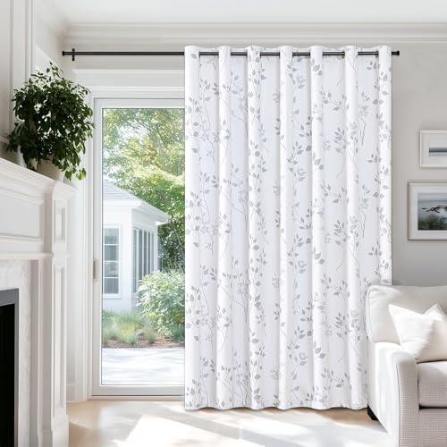 Floral 100% Blackout Sliding Door Curtains Grey White 100x84 1 Set - view 6