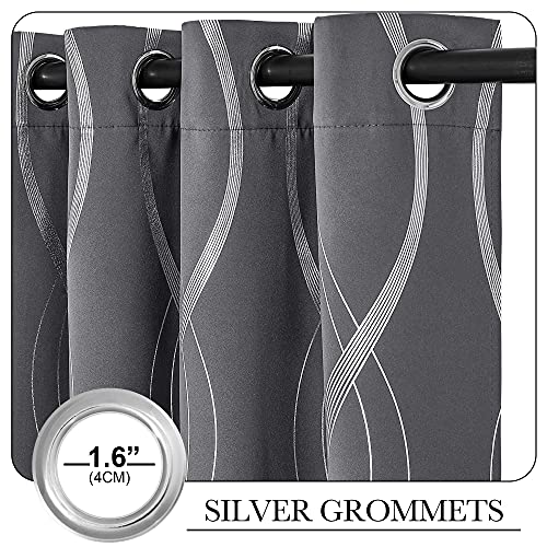 Extra Long Blackout Curtains for Large Window, Grey, 52" x 102", 2 Panels, Foil Printed Wave Lines Energy Saving Thermal Insulated Blackout Draperies for Kids Nursery Boys Bedroom - view 3