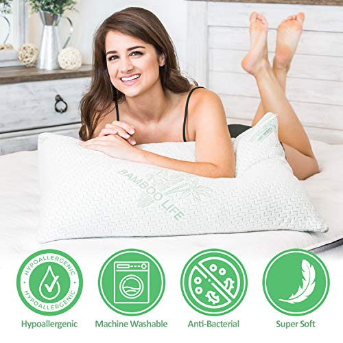 Elif Queen Size Pillows for Sleeping, Set of 2 – Cooling Shredded Memory Foam Pillow with Removable Cover for Back, Stomach & Side Sleepers, Rayon Derived from Bamboo, Queen (2 Pack) - view 2