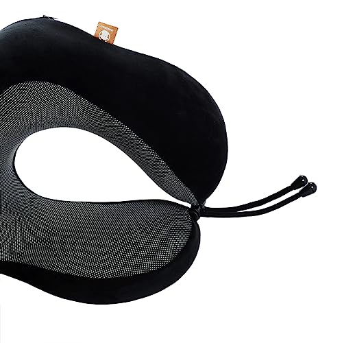 Memory Foam Travel Pillow, Neck Pillow with 360-Degree Head Support, Comfortable Ideal for Sleeping on Airplane, Car, Train, Bus and Home Use, Comes with Storage Bag (Black) - view 4