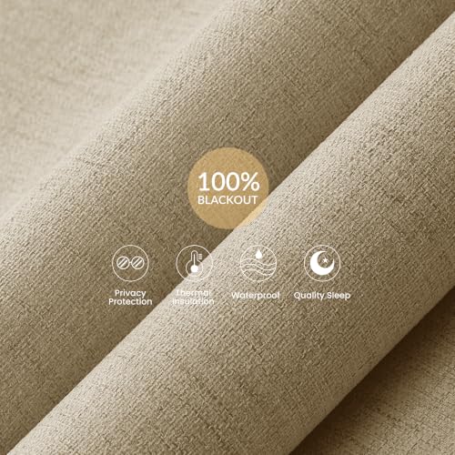Blackout Linen Roller Shades for Windows, Beige, Custom Size - view 3
