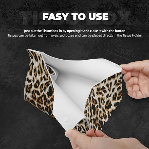 Tissue Box Cover, Modern PU Leather Rectangular Tissue Box Holder for Bathroom Living Room Bedroom Vanity Countertop Night Stands Office Desk Car Home(Cheetah Leopard Print) - view 3