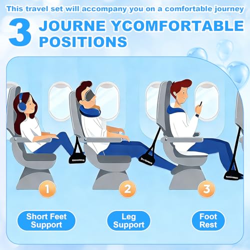4 Pcs Travel Comfort Kit with Memory Foam Travel Pillow Airplane Footrest Hammock 3D Contoured Eye Mask Compression Socks Neck Pillow for Car Flight Sleeping Support (Black) - view 5