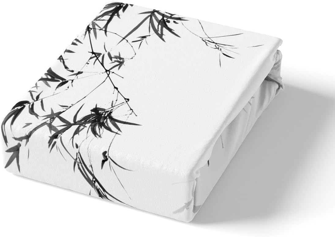 Bamboo Leaves Bedding Set,Ink Art Duvet Cover for Kids Teens Boys Girls,Black White Watercolor Comforter Cover Decorative Room,Bamboo Quilt Cover with 2 Pillowcases,King Size(No Comforter) - view 5