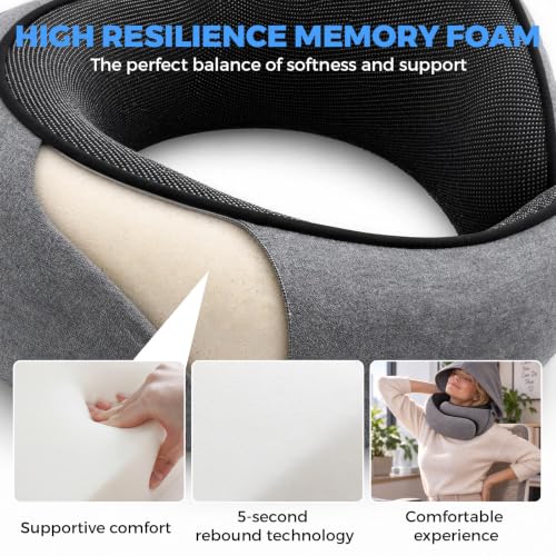Hooded Pro Travel Pillow,Upgraded Trave Neck Pillow, Memory Foam Filling - view 5