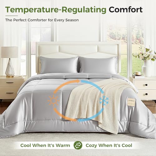 Cooling Comforter Duvet Insert King Size, Hypoallergenic 100% Viscose Derived from Bamboo Shell & Fill - All Season Quilted Down Alternative - Breathable Comforter for Hot Sleepers - Grey 102"x90" - view 4