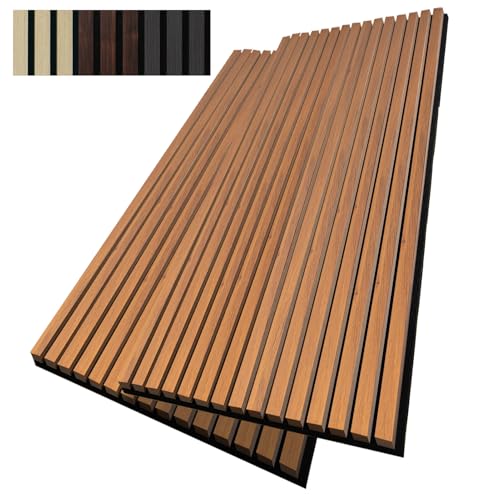 Soundproof Wood Slat Wall Panel, Thick, 2 Pack, Red Oak