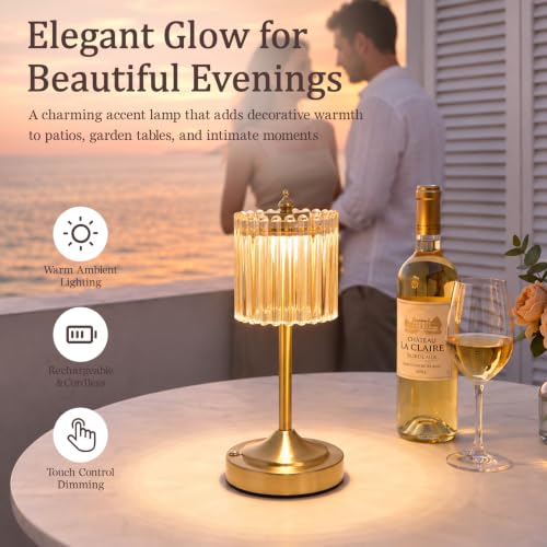 Cordless Table Lamp, Rechargeable Gold Glass Touch Lamp - view 2