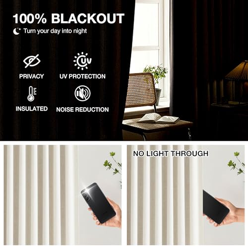 Natural Pinch Pleated Back Tab Full Blackout Curtains 95 Inch - view 4