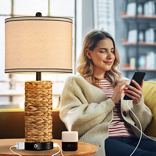 Rattan Table Lamps Set of 2, Bedside Lamps for Bedroom Nightstand - view 2