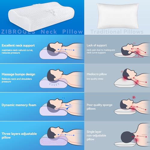 Cervical Neck Pillow for Pain Relief- Adjustable Queen Size Cooling Pillow for Sleeping, Memory Foam Pillows for Neck Shoulder, Ergonomic Contour Bed Pillow for Side, Stomach & Back Sleepers - view 6