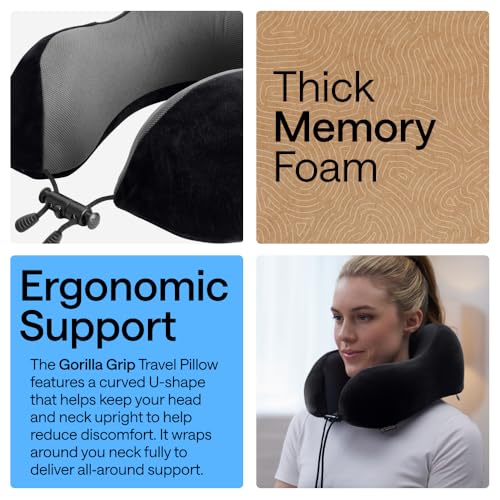 Travel Neck Pillow for Airplanes, Travel Essentials, Black - view 3