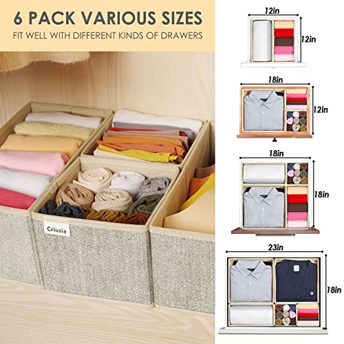Underwear Drawer Organizer, 6 Set Foldable Underwear Drawer Organizer and Closet Dividers,Storage Box for Clothes, Socks, Underwear (6 Bins, Beige) - view 3