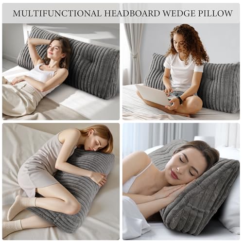 Queen Headboard Pillow, Triangular Wedge Pillow, Reading Pillows, Gray - view 4