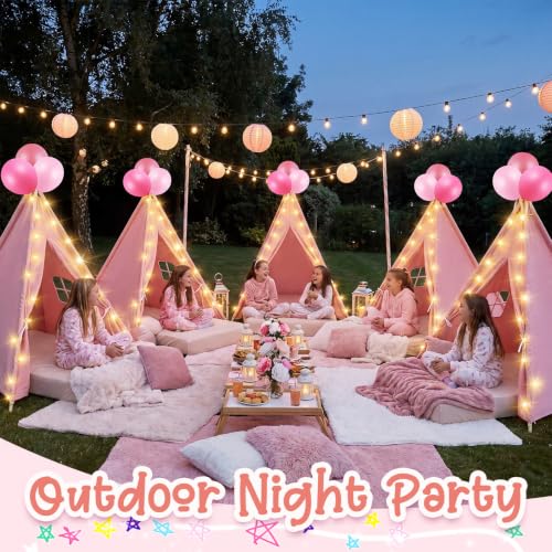 4 Pack Kids Teepee Tent Sleepover for Slumber Party, Pink - view 4