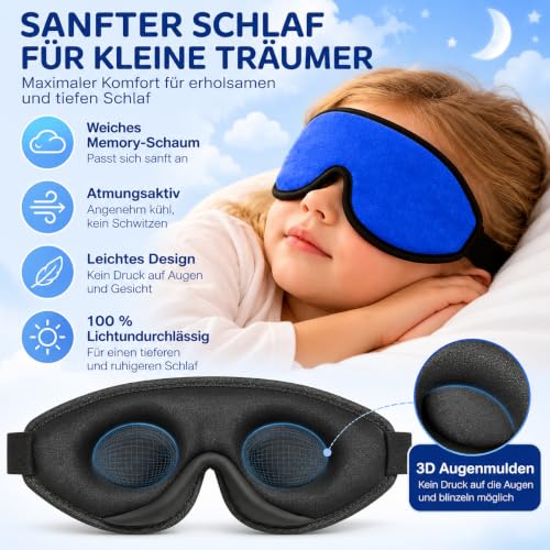 3D Sleep Mask for Kids, Light Block Sleeping Blindfold Memory Foam Contoured Eye Mask for Sleep, Adjustable Strap Eye Cover and Travel Sleep Mask for Boys Girls, Dark Blue - view 2