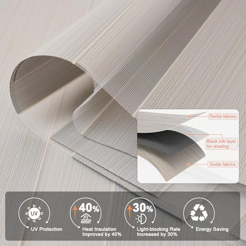 Cordless Zebra Blinds for Windows Shade Dual Layer Free-Stop Light Filtering Blackout Roller Blinds Thermal Insulated Privacy Protection, Inside or Outside Mount(Beige,42''W x 72''H) - view 2