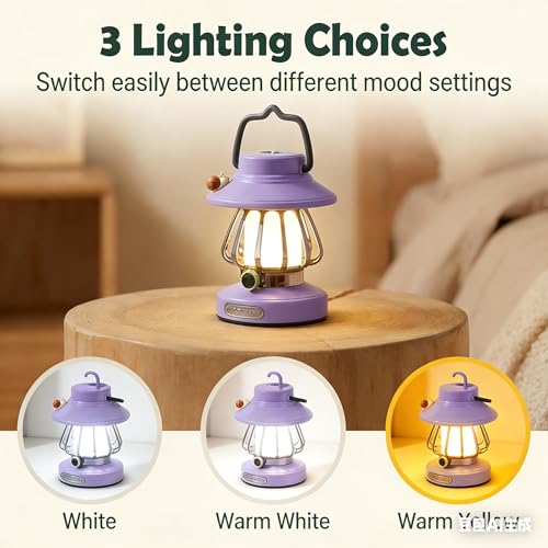 Kids Camping Light Set - Rechargeable Lantern & Motion Sensor Headlamp with USB-C Charging, 3 Color Dimmable Night Light for Boys Girls Indoor Outdoor Adventures (Purple) - view 3