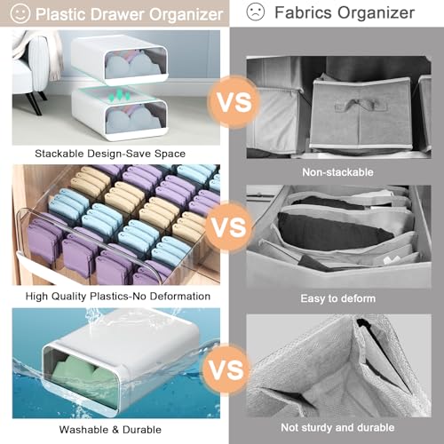 Underwear Organizer Drawer, 24 Cells Plastic Sock Underwear Storage Drawer, Stackable Closet Organizers and Storage Box for Bras, Socks, Scarves, Ties, Belt (King Size-White, 1 Pcs) - view 6