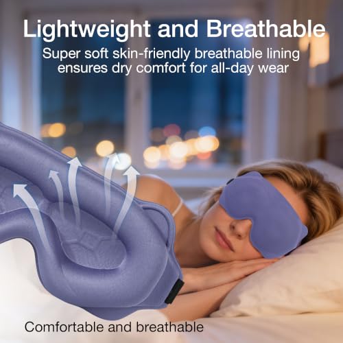 6D Sleep Mask, Light Block 0 Pressure with Earplug & Pouch, Purple - view 6