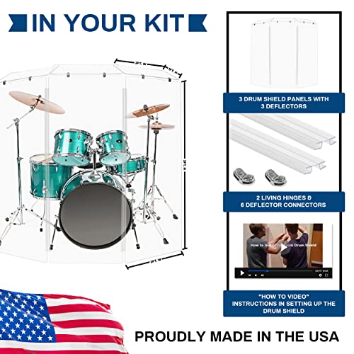 Drum Shield 5ft w/Deflectors & Plastic Hinges, Comes w/ 3 Drum Panels, Plastic Hinges & Deflector Connectors, Premium Clear Acrylic Panels - view 3