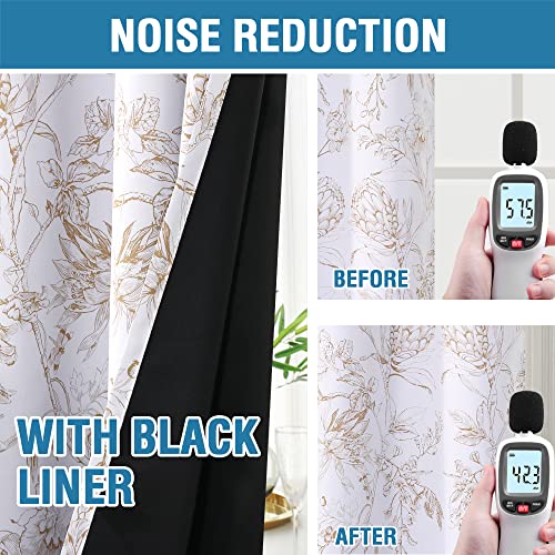 100% Blackout Curtains for Living Room Camellia Floral Blackout Curtains 63 Inches Long Light Blocking Window Treatment Curtains with Black Liner Grommet Thermal Drapes, 2 Panels, Taupe - view 6