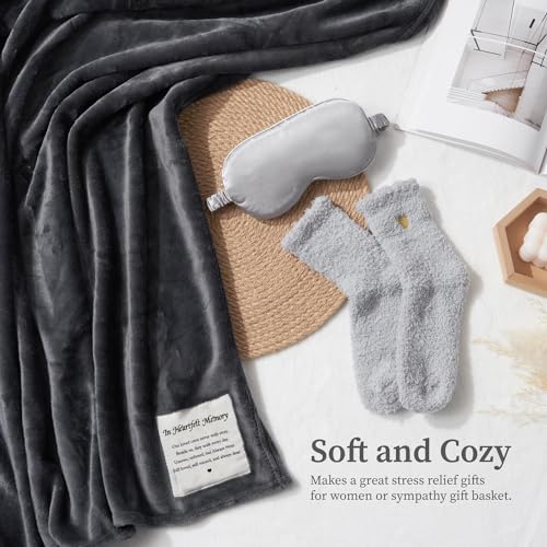 Memorial Sympathy Gifts Blanket - In Heartfelt Memory, Condolence Gifts for Loss of Loved One, Bereavement Gifts, Comfort Healing Fleece Throw for Women, Grief Gift Funeral (50” x 60” Dark Gray) - view 2