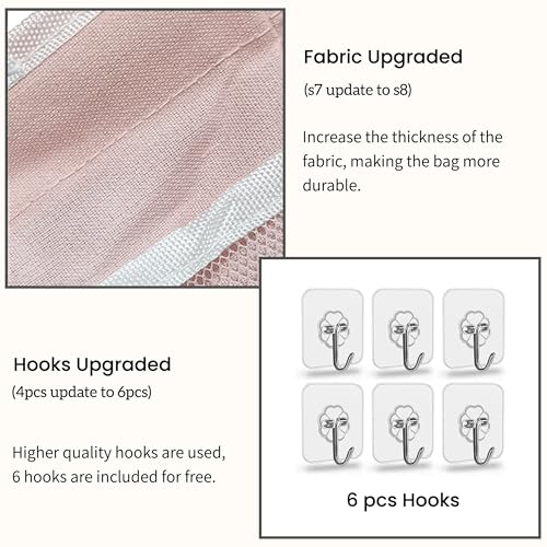 2pcs Light-Style Wall Hanging Storage Bag, Linen Fabric Door Hanging Organizer Baskets with Pockets, Waterproof Bin for Bedroom, Kitchen, Office, RV Camper (Pink-2pcs) - view 4