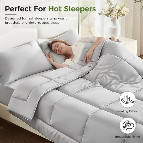 Cooling Comforter Duvet Insert King Size, Hypoallergenic 100% Viscose Derived from Bamboo Shell & Fill - All Season Quilted Down Alternative - Breathable Comforter for Hot Sleepers - Grey 102"x90" - view 3