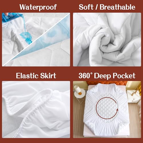 Waterproof Mattress Protector, Noiseless Full Size Mattress Pad Cover with 6-16 Inches Deep Pocket, White - view 4