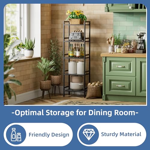 5 Tier Narrow Bookshelf, Bamboo Bookcase, Slim Tall Storage Rack Free Standing Shelving Unit with Adjustable Shelves for Living Room Bedroom Bathroom, Black - view 4
