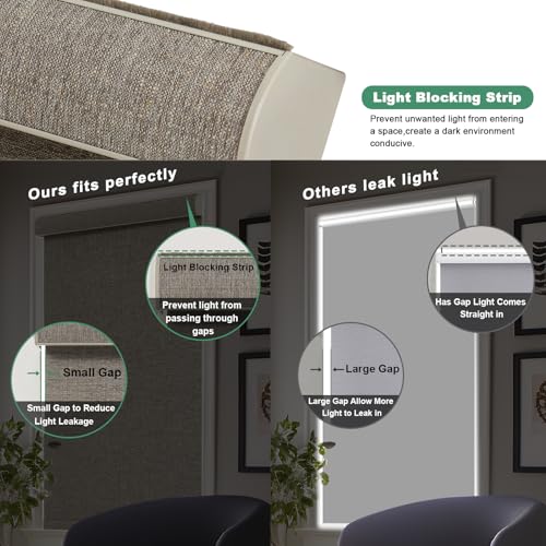 100% Blackout Cordless Roller Shades with Natural Linen Fabric, 72" W X 72" H, Brown (Blackout) for Indoor Windows, Custom Blinds & Shades for Home, Bedroom - view 4