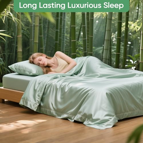 Luxury Bamboo Viscose & Tencel Bedding Sheet Set- 18”Deep Pocket Fitted Sheet & 2 Pillowcases, Skin-Friendly Breathable and Durable, Hypoallergenic Soft Cooling for Hot Sleepers (Sea Glass, King) - view 3