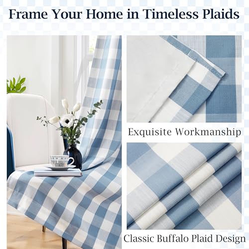 Short Blue Buffalo Plaid Blackout Curtain Panels 63 Inches Long - view 5